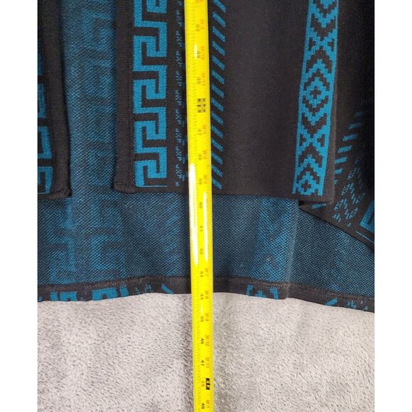 Womens Cape Coat One Size Black Blue Aztec Print Mexican Poncho Coatigan - Picture 5 of 9